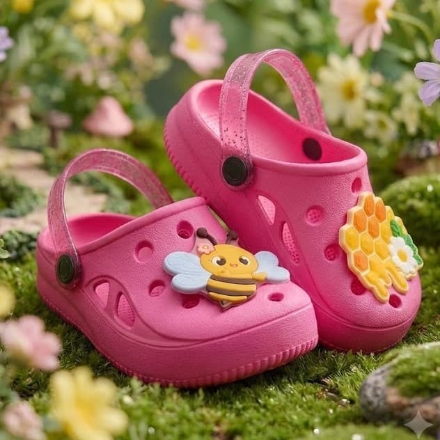 Babuche Infantil Menina R Abelha Colmeia Sandalia Pink Glitter Leve Antiderrapante Calcado Criança