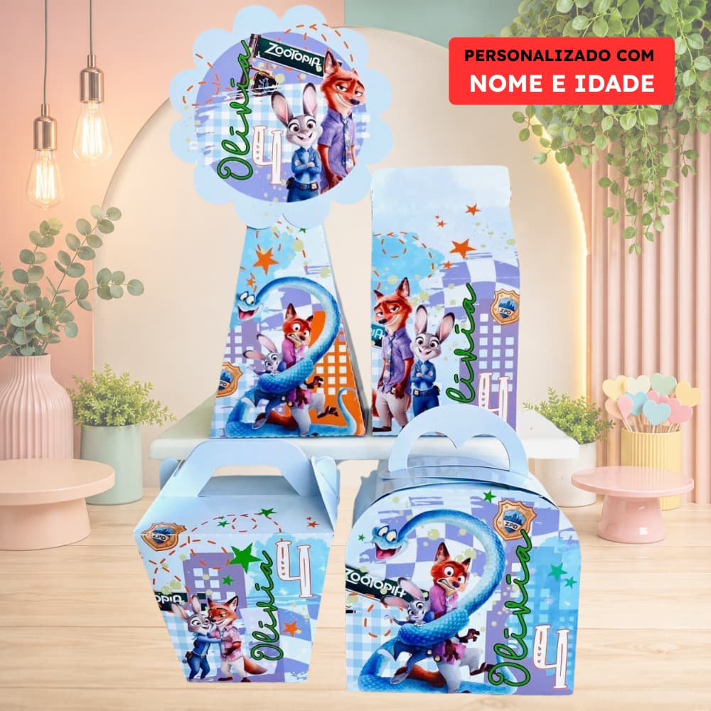 CAIXINHA ZOOTOPIA - ENVIO RAPIDO -PEGUE E MONTE -  PERSONALIZADAS COM NOME E IDADE - kit festa , decoração, lembrancinha