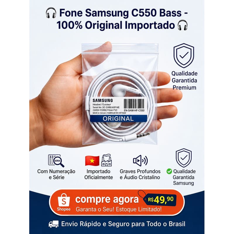 Fone Ouvido Original Samsung Bass Original Importado P2 Microfone Intra-Auricular Envio Rápido