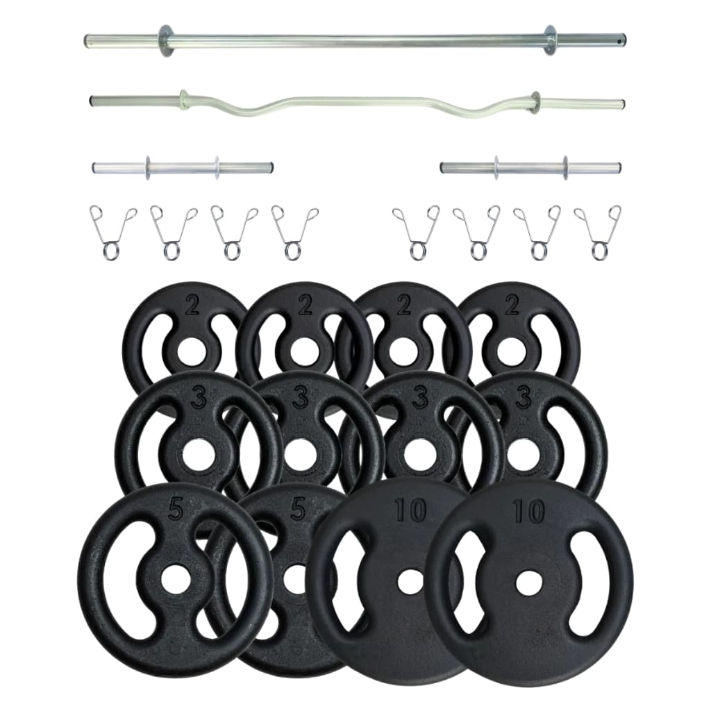 Kit 28kg Anilhas Personalizadas Pintadas + Barras Retas e W + 8 Presilhas Furo 31mm Premium