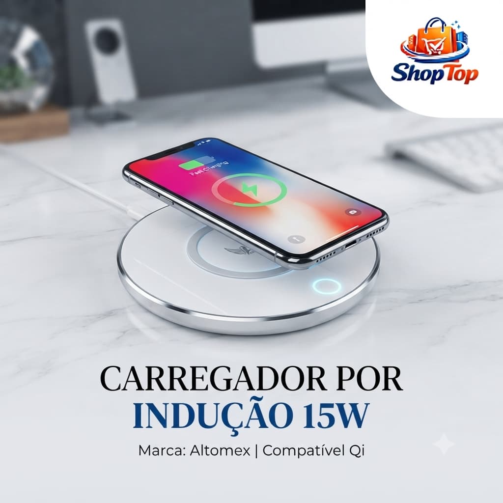 Carregador por Indução 15W Sem Fio Wireless Qi com LED Carregamento Rápido Altomex AW-69
