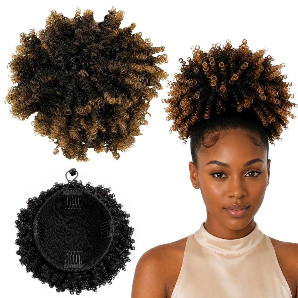 Cabelo Coque Afro Puff Cacheado Fibra Orgânica Toque Macio e Leve Com Pentes Internos E Elástico Ajustável