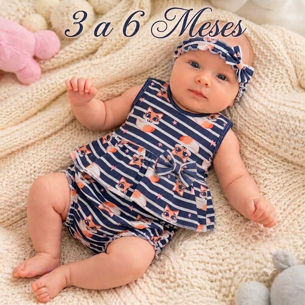 Conjunto Infantil Roupa de Bebê Menina 3 a 6 Meses Vestido Batinha+ Tapa Fralda e Tiara ESTAMPAS SORTIDAS TODAS FOFAS