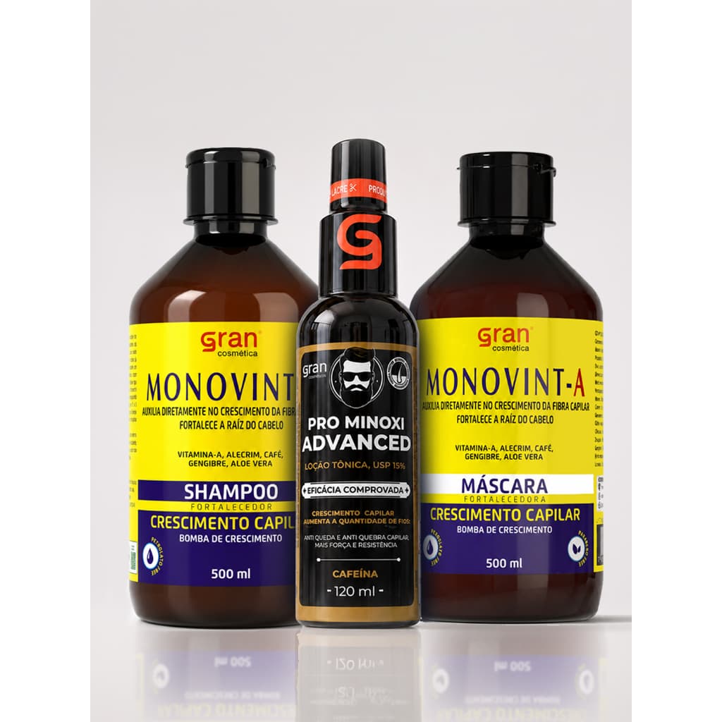 Kit Shampoo e Máscara Monovin A + Tônico Pro Minoxi Crescimento e Fortalecimento Capilar