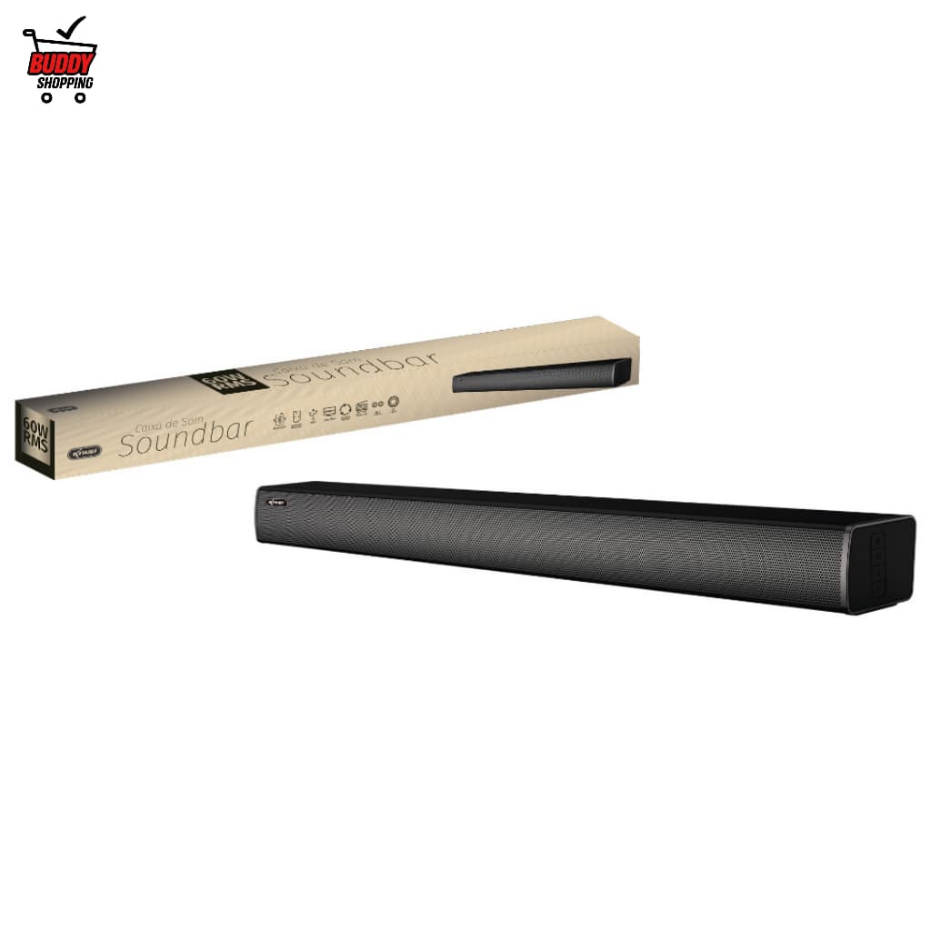 Soundbar para TV PC Bluetooth 60W RMS Caixa de Som HDMI Óptico P2 RCA Potente 90cm Preta