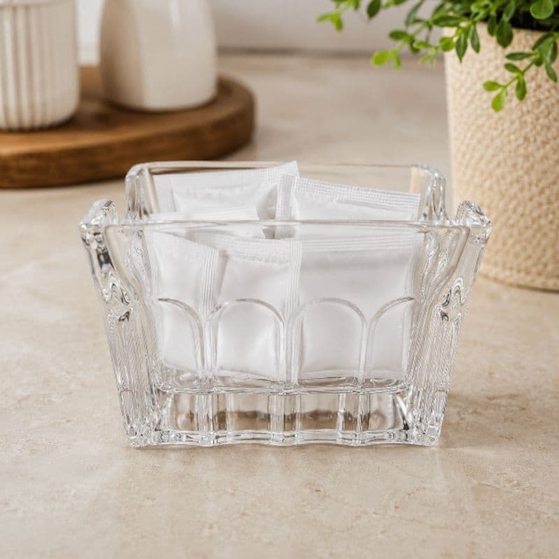 Porta Sachês de Vidro Minimalista Açucar Sal Molhos Lyor Elegante 9cm x 6cm x 6cm Porta Sachês de Vidro