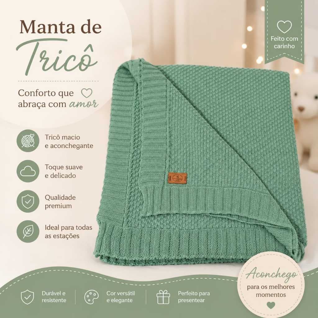 Manta Bebê Tricot Cobertor Saída Maternidade Conforto