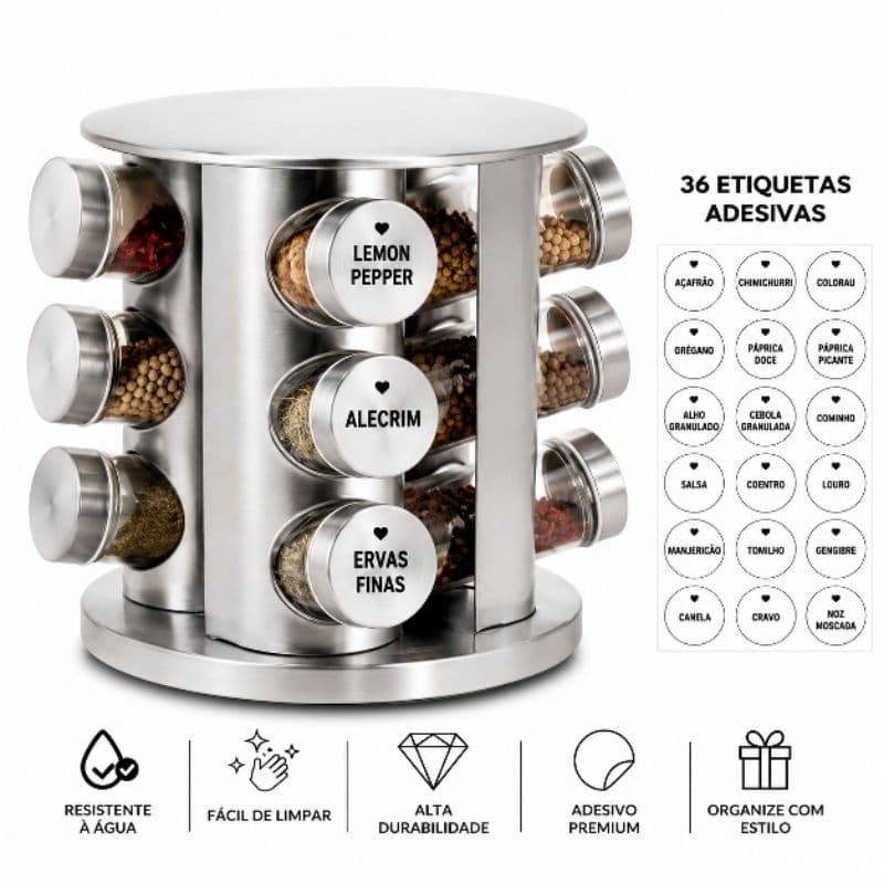 Kit 36 Etiquetas para Temperos tramparente Adesivo Impermeável 3,8x3,8cm Premium a prova d’água”