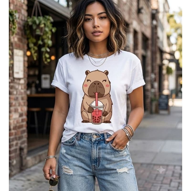 camiseta estampada personalizada capivara,fofa, feminina,estilosa, divertida, fofa