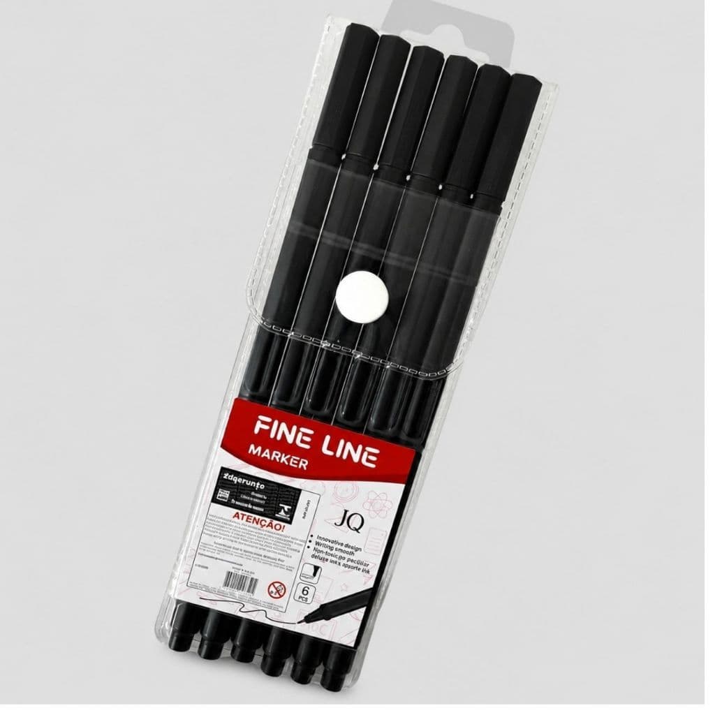 Kit Caneta Fine Line Preta Ponta Fina Bullet 6 Unidades Traço Fino Promoção