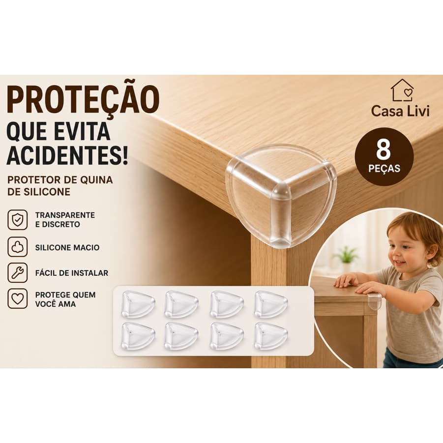 Protetor de Quina de Silicone 8 peças Proteção para sua casa Anti impacto em móveis quinas de madeira e vidro