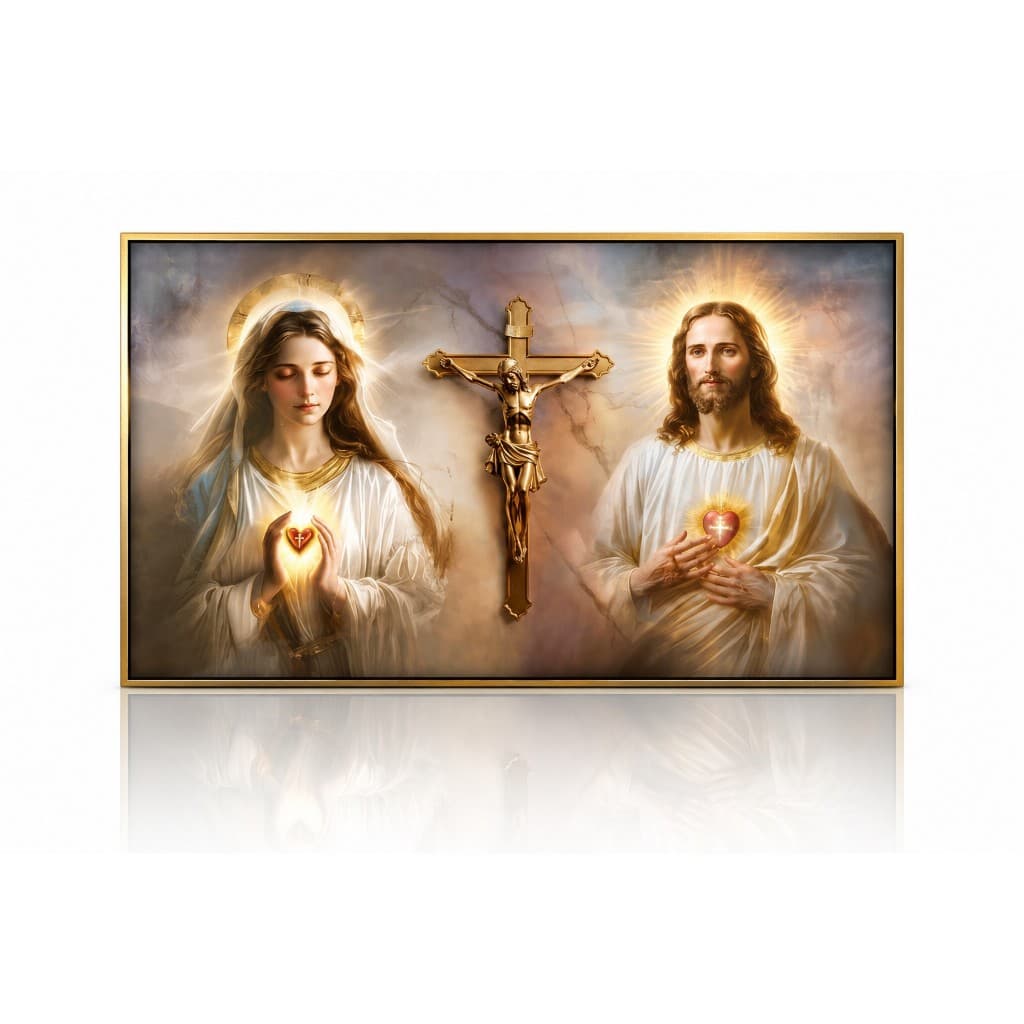 Quadro decorativo religioso grande Sagrado coração de Jesus e Sagrado coração de Maria