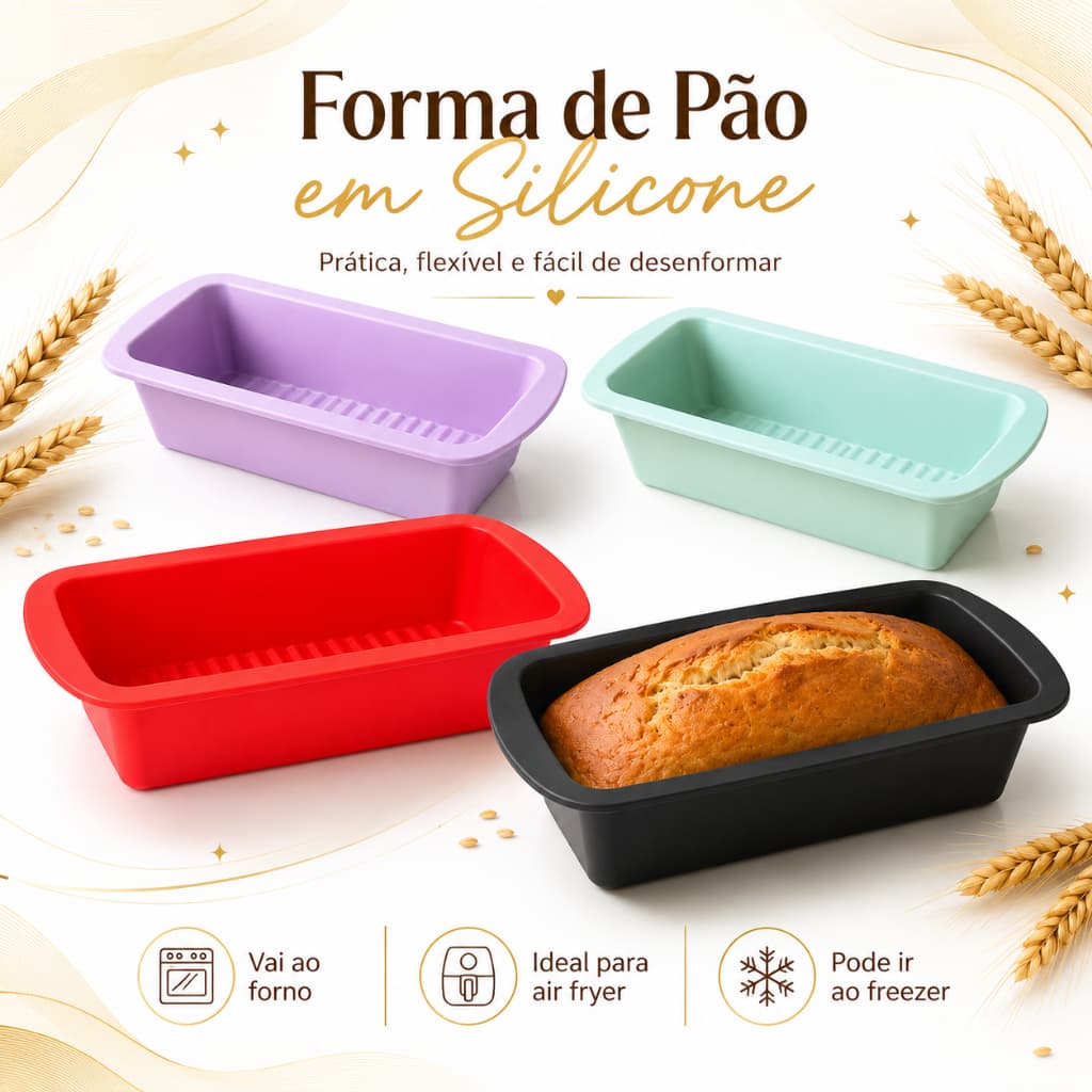 Forma de Silicone para Pão Bolo Air Fryer Forno Assadeira Antiaderente