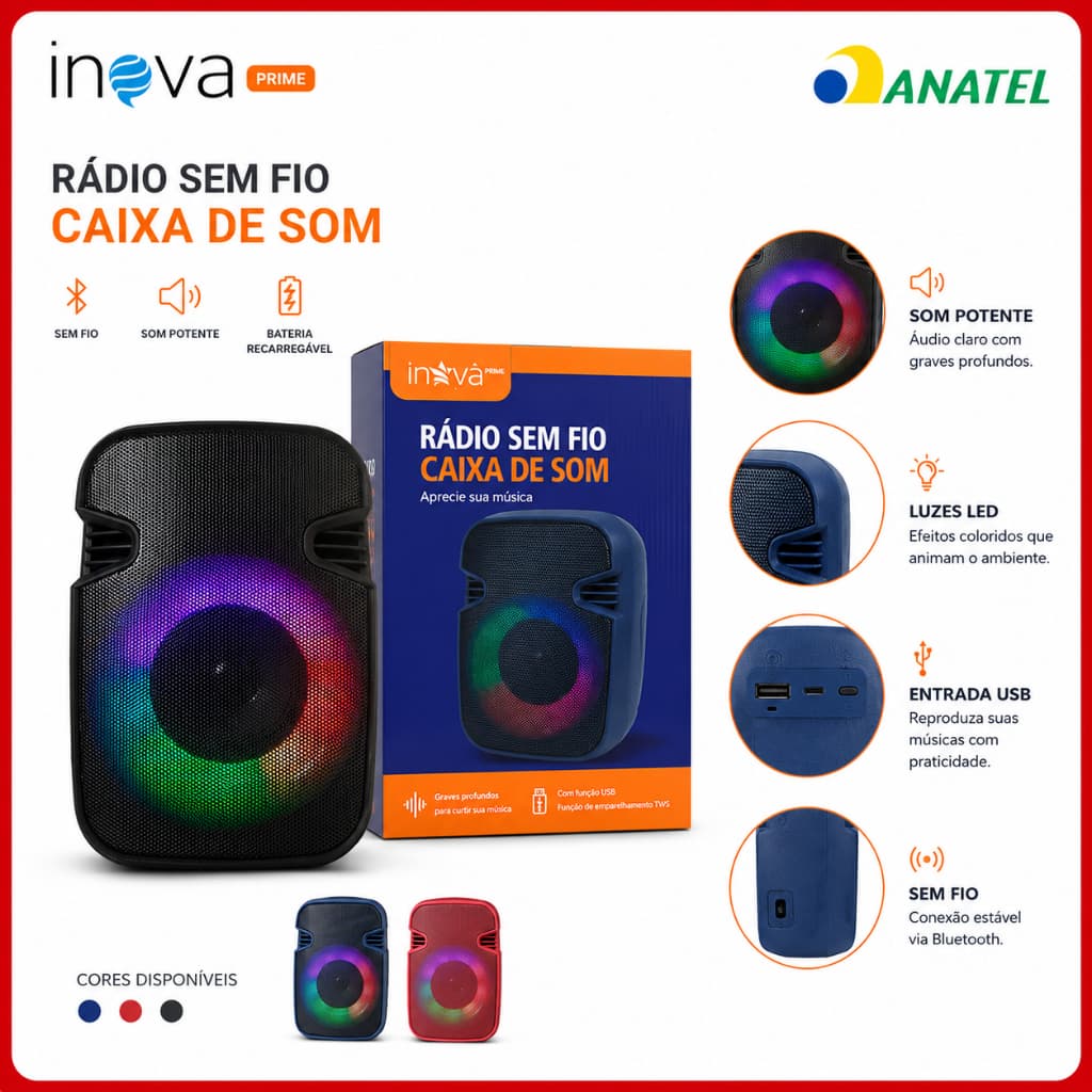 Caixa De Som Alto-falante Bluetooth Sem Fio Usb Mp3 Rádio Fm