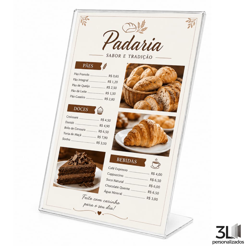 Display Expositor Folheto Cardápio Placa De Mesa Balcão A4 30x21 Acrílico 02mm