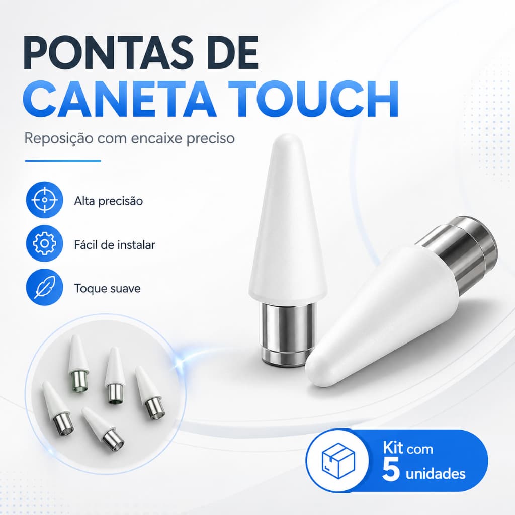 Kit 5 Pontas Reposicao Compativeis Apple Pencil 1ª E 2ª Geracao Para Caneta Touch Alta Precisao Sensibilidade Perfeita