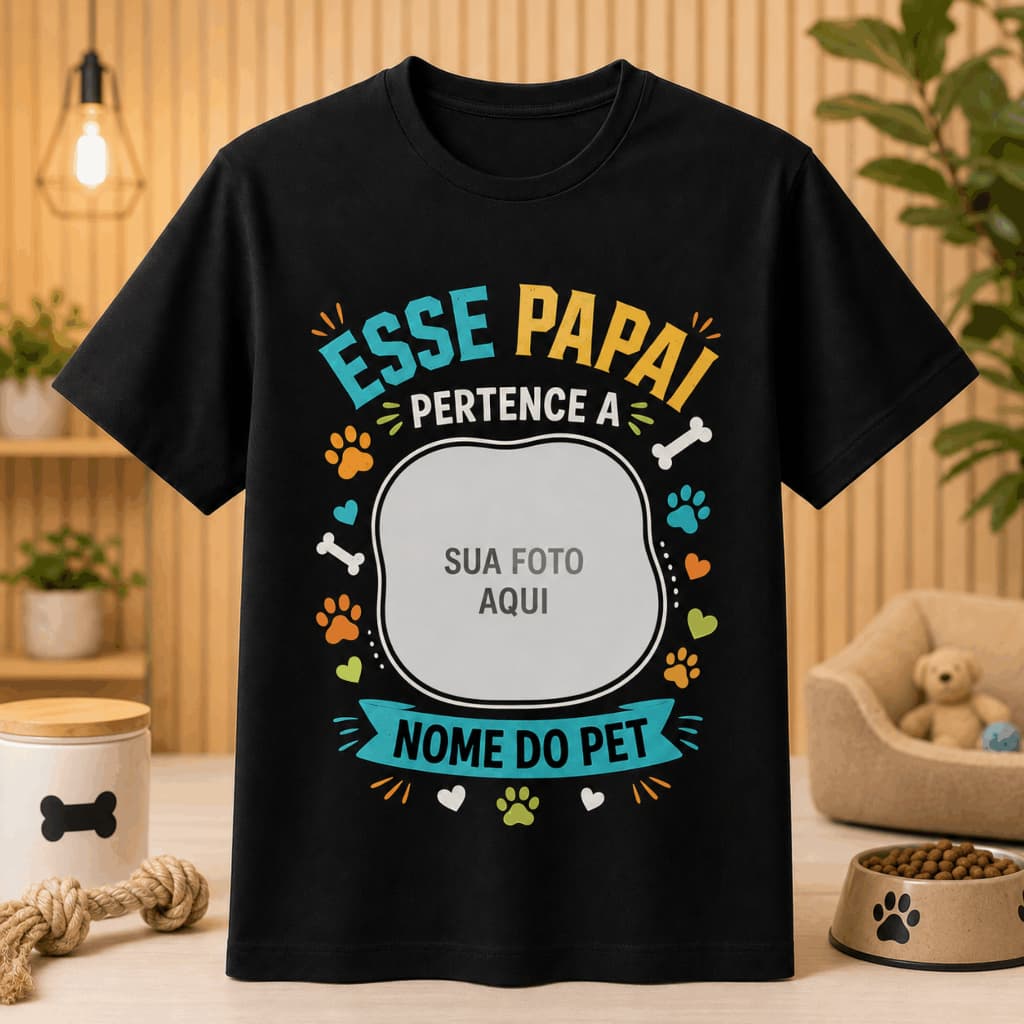 Camiseta Pai de Pet Personalizada com Foto e Nome – Cachorro ou Gato, Presente Dia dos Pais