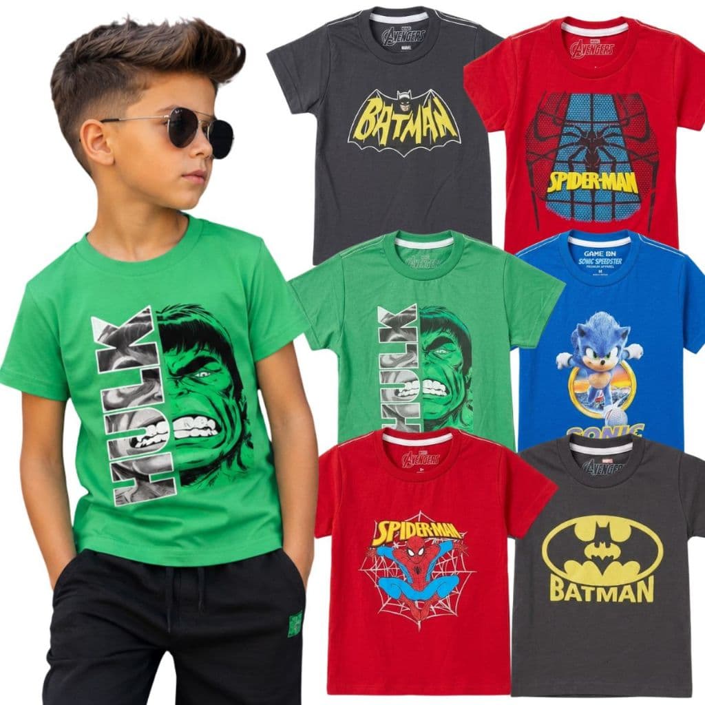 Kit Camiseta Infantil Menino Super Herói  Manga Curta Premium Estampa em DTF Alto Relevo | Blusa Infantil Menino