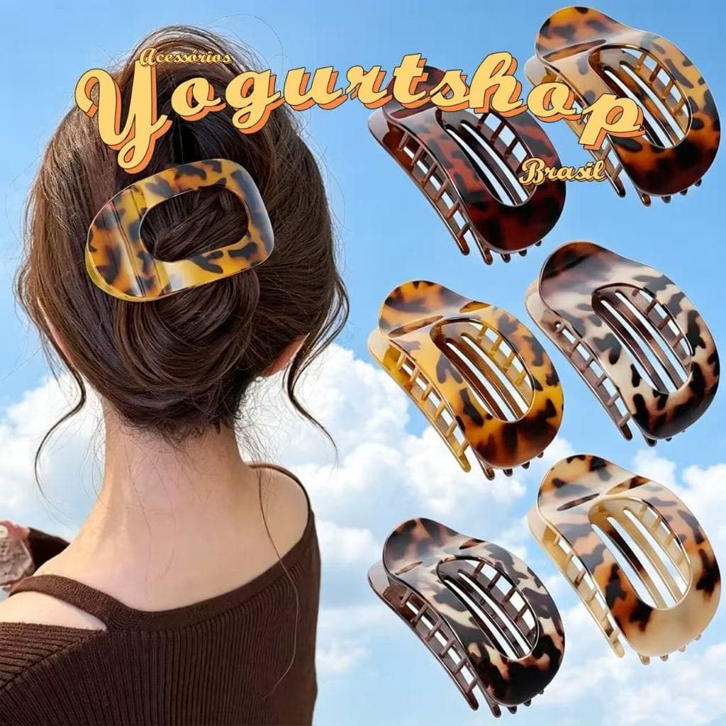 Garra De Cabelo Oval Com Estampa De Leopardo-Acessórios Vintage-Clipe De Rabo De Cavalo