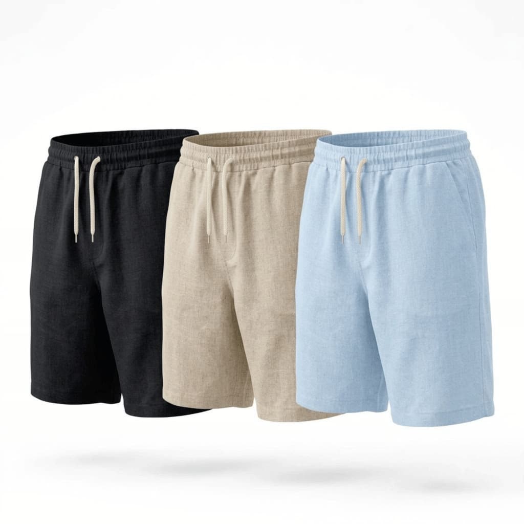 KIT 3 Short Linho Masculino Básico Casual Premium Confortável Elástico Cintura Moda Praia Passeio Tecido Leve Bermuda