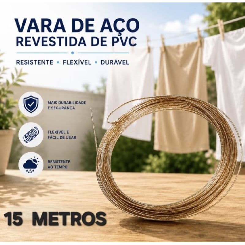 KIT 3 CORDAS DE VARAL EM AÇO REVESTIDO DE 15 METROS CADA.