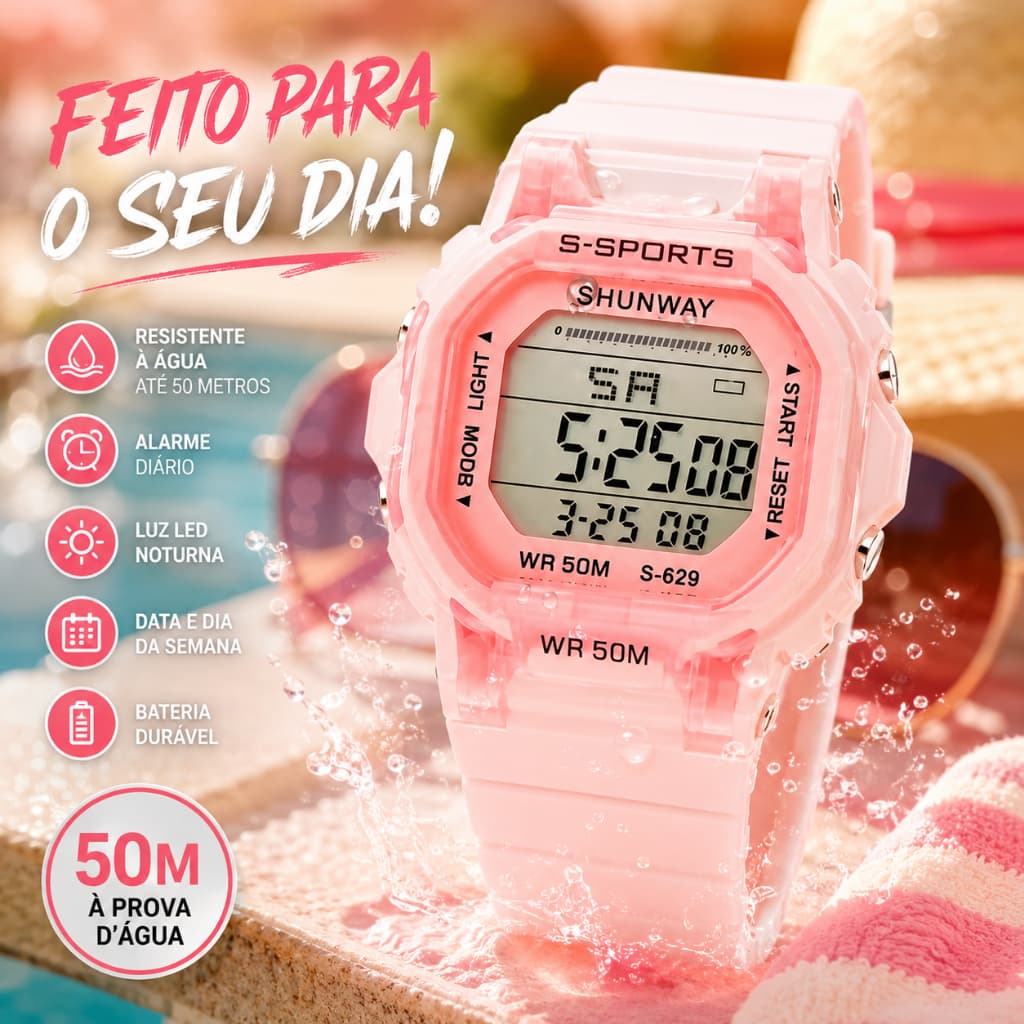 Relógio Feminino De Pulso Digital Original à Prova D'água Esportes Acessórios Femininos