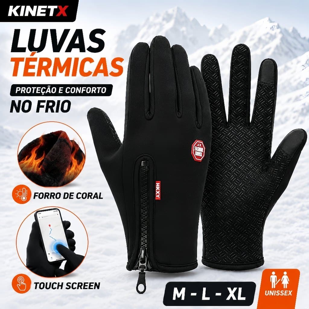 Luva Térmica Impermeável Motoqueiro Para Frio Touch Screen Moto Bike Chuva Inverno Unissex KINETX