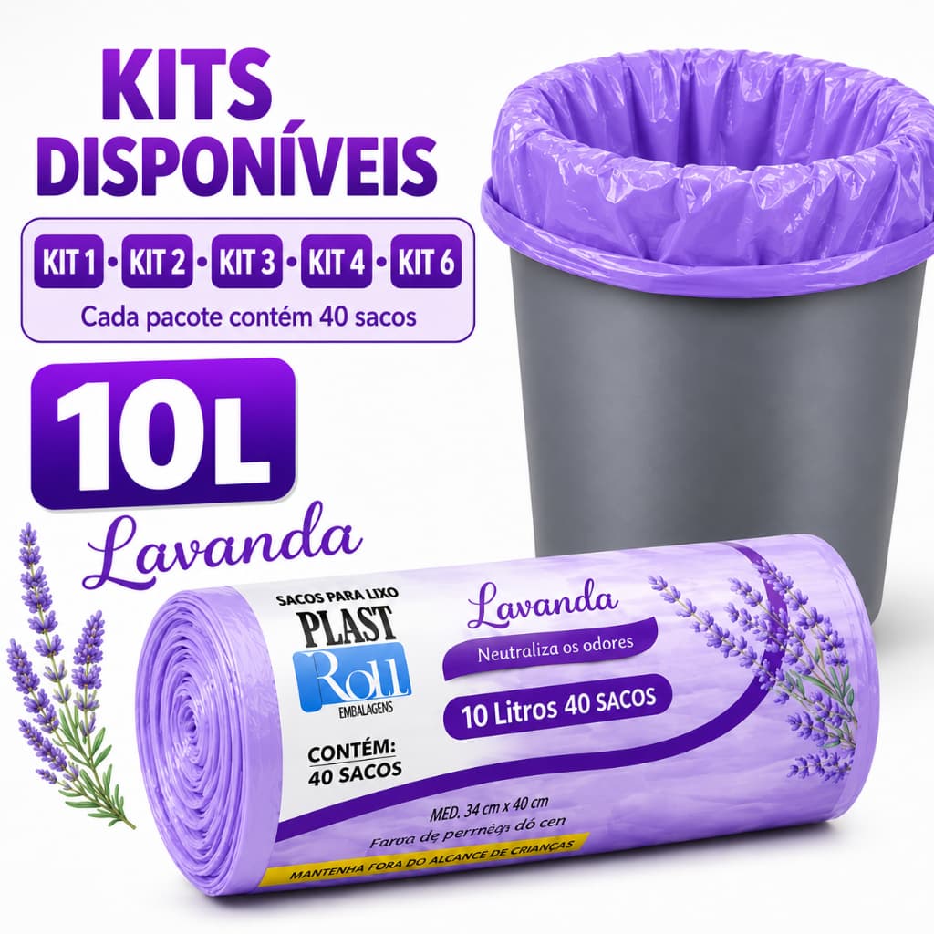 Saco de Lixo Lavanda 10L Perfumado Anti Odor Banheiro Pia