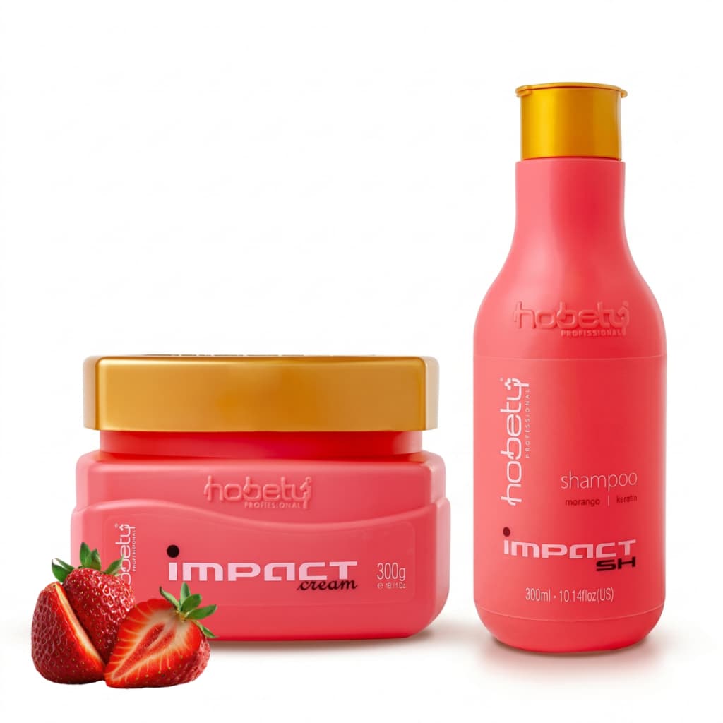 Kit Hobety Impact Aroma de Morango Shampoo 300ml + Máscara 300g Reconstrução e Hidratação