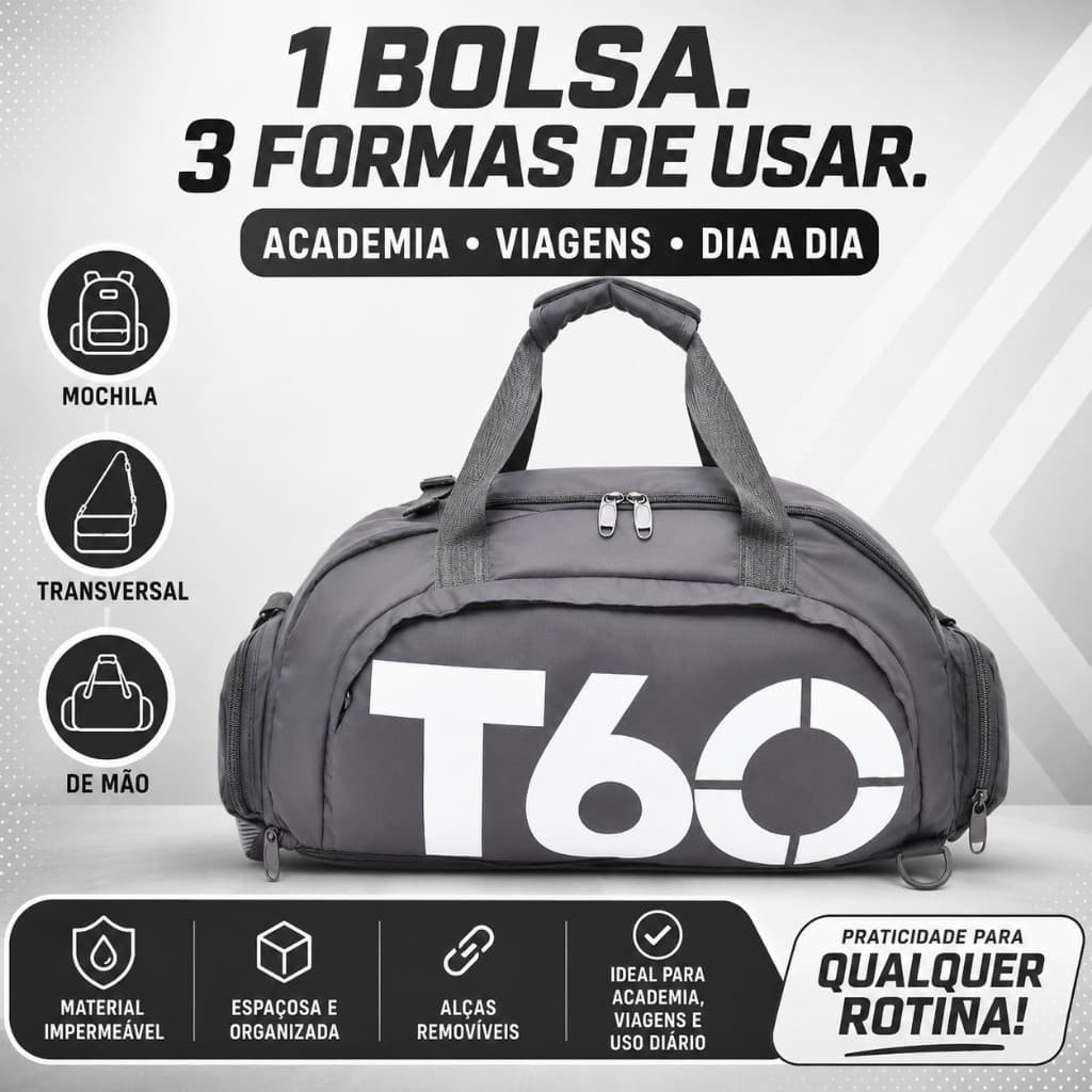 Bolsa Esportiva Multifuncional Impermeável 3 em 1 Academia Viagem Transversal Compartimento para Tênis