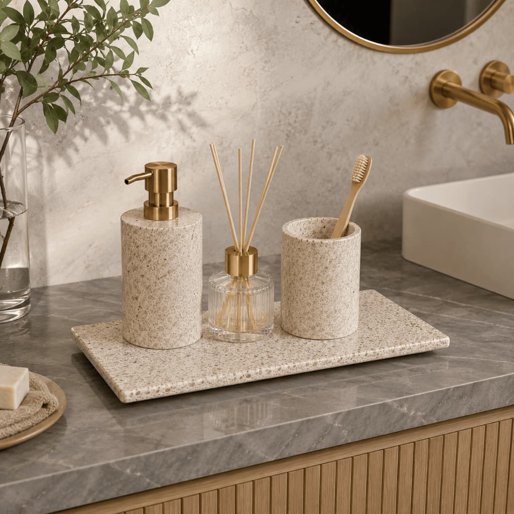 Bandeja Mármore Artesanal Porta Perfume Premium Acabamento Saarinen 20x12cm Decoração Residencial