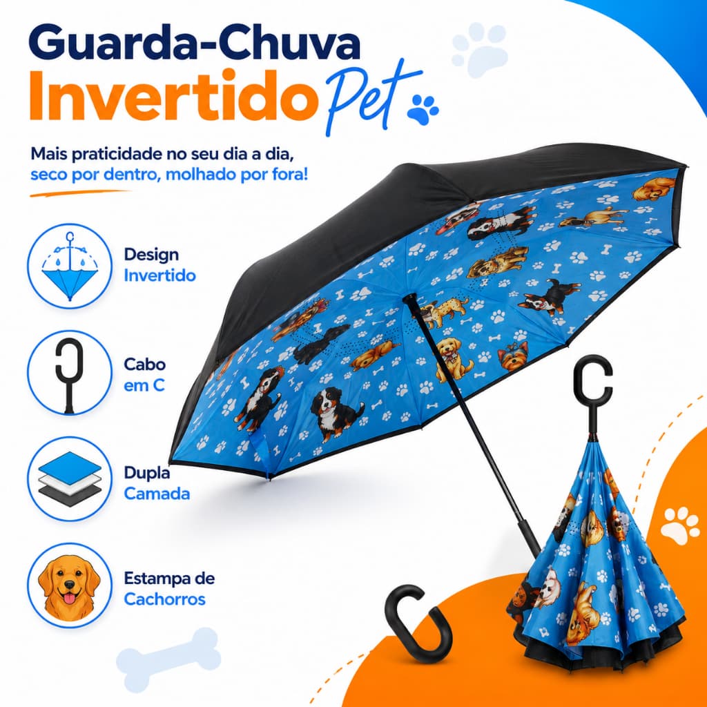 Guarda Chuva Invertido Para Carro Tecido Duplo Impermeável Reforçado Contra Vento Hastes de Fibra