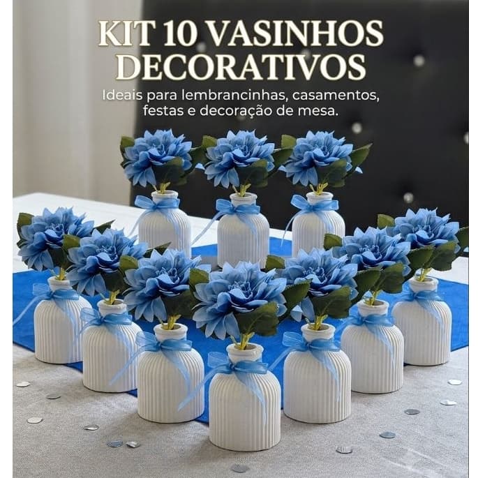 Kit 10 Mini Vasos Decorativos Gesso Canelado Centro de Mesa Lembrancinhas Luxo