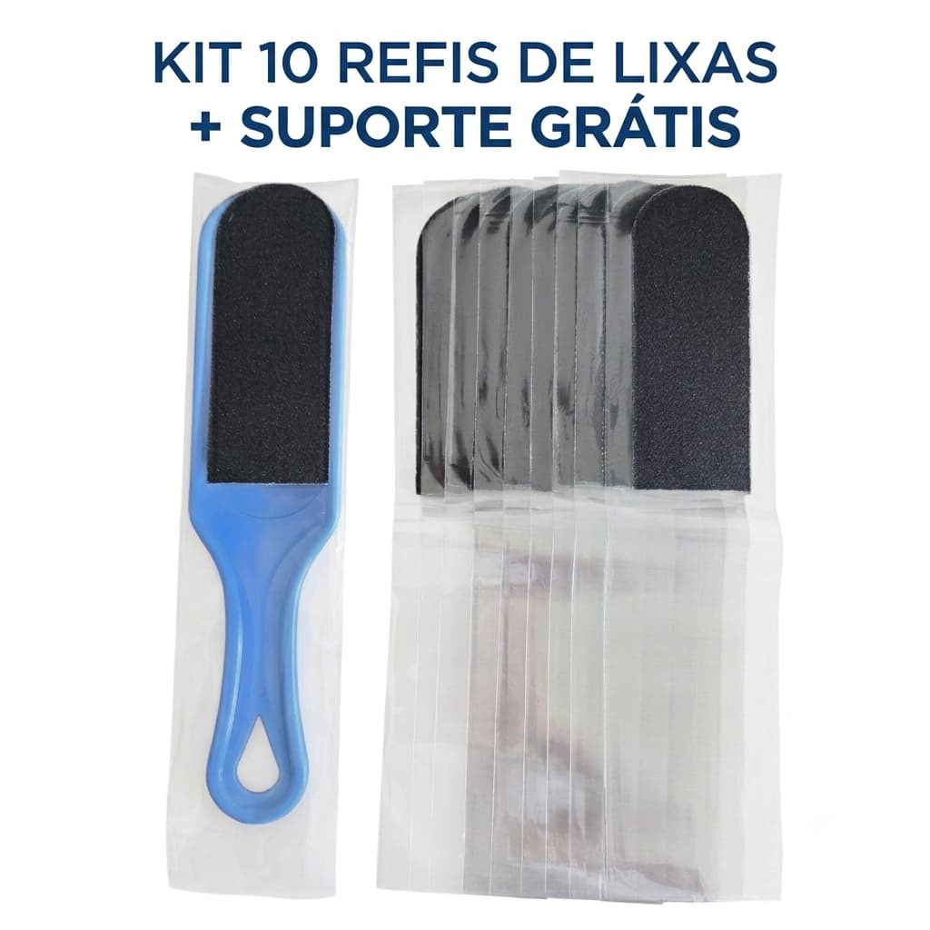 Kit 10 Refil Lixa de Pé Descartável com Suporte Grátis para Pedicure Profissional