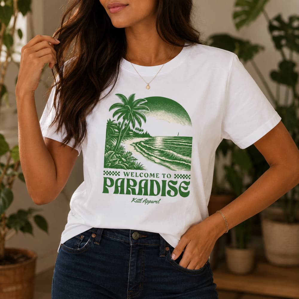 Camiseta Feminina Paradise Vibes 100% Algodão Confortável Casual Academia