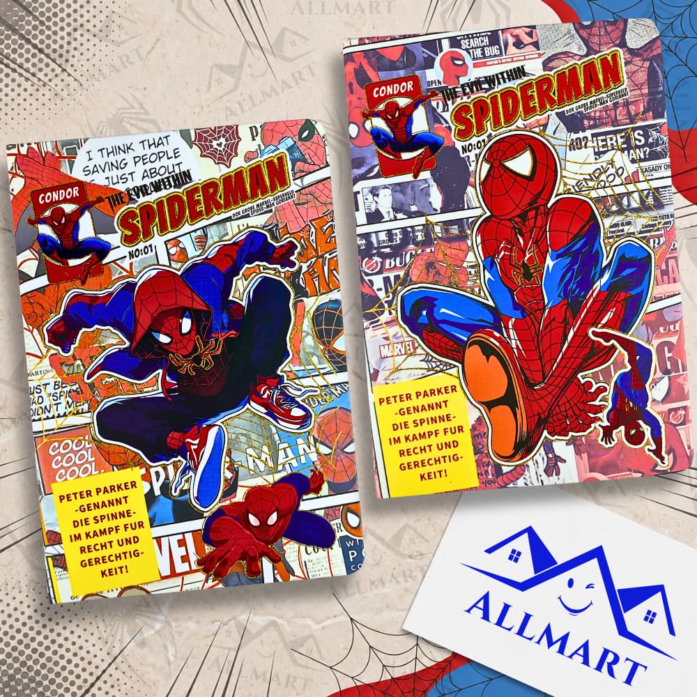 Caderno Homem Aranha A5 | Opção com Caneta Apagável | Holográfico 60 Folhas Fecho Elástico