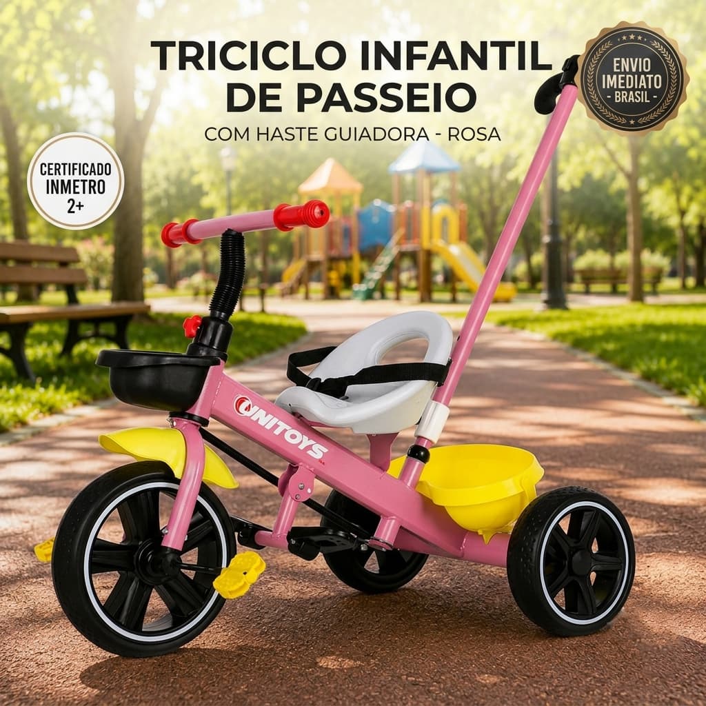 Velotrol Infantil Triciclo Passeio Com Empurrador Rosa Azul Cadeirinha Brinquedo Criança 3 Anos menina/menino