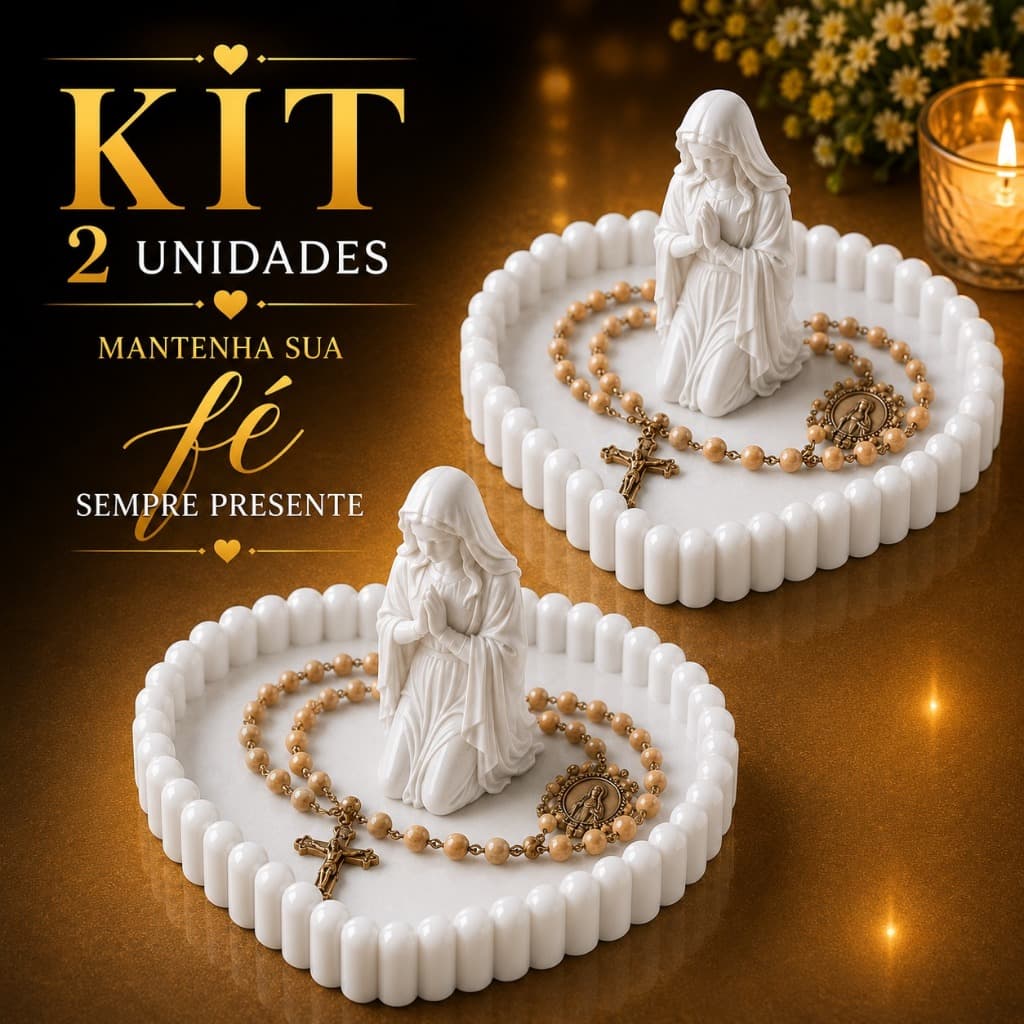Kit 2 Porta Terço Nossa Senhora Aparecida Suporte Católico em Forma de Coração Minimalista