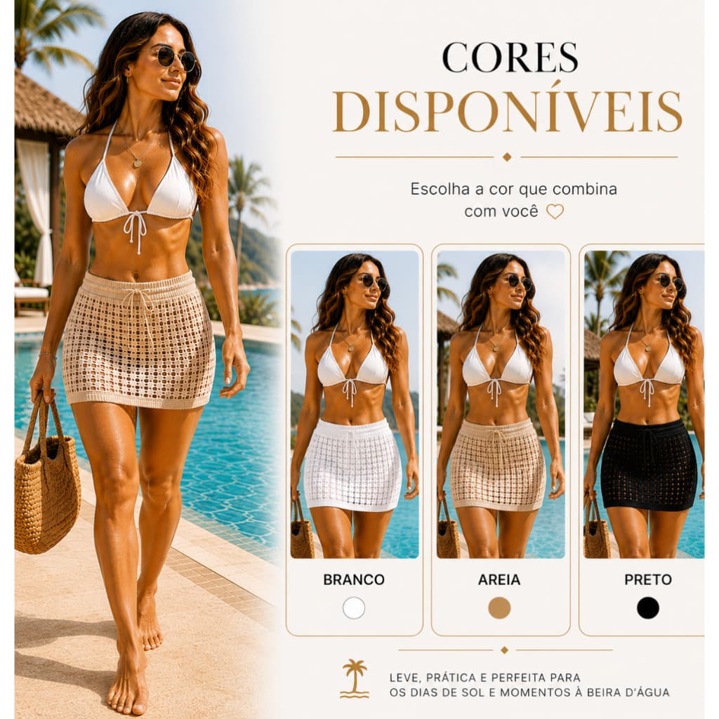 Saia Saída de Praia  Crochê Tricot Moda Praia Verão 2026