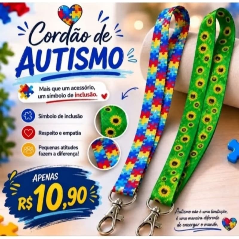 Cordão Para Autista Girassol Sensorial Para Deficiencias Ocultas Crinças Inclusão TEA Girassol Quebra-Cabeça 46cm