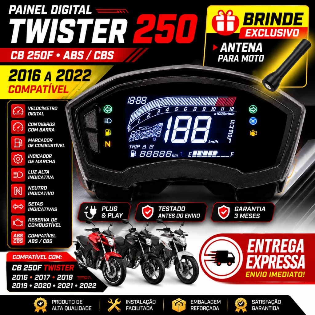 Painel Completo CB 250F Twister 2016 Até 2022 Digital Plug & Play + Brinde Antena