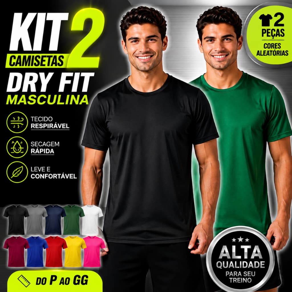 Kit 2 Camisetas Masculina Dry Fit Básica Esportiva Academia Treino Leve Confortável