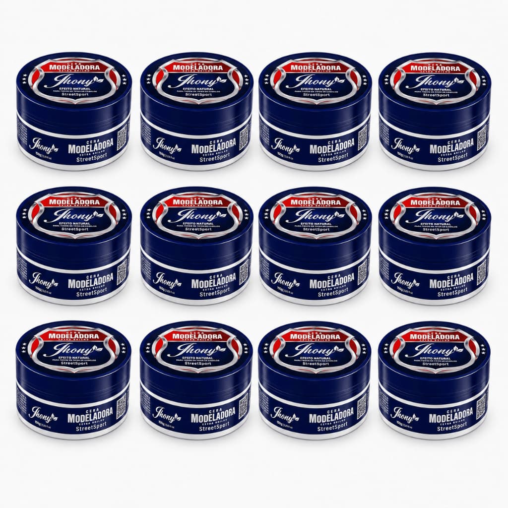 Kit 12 Pastas Modeladoras Wax Capilar StreetSport Jhony Barber 12x150g Acabamento com Efeito Natural