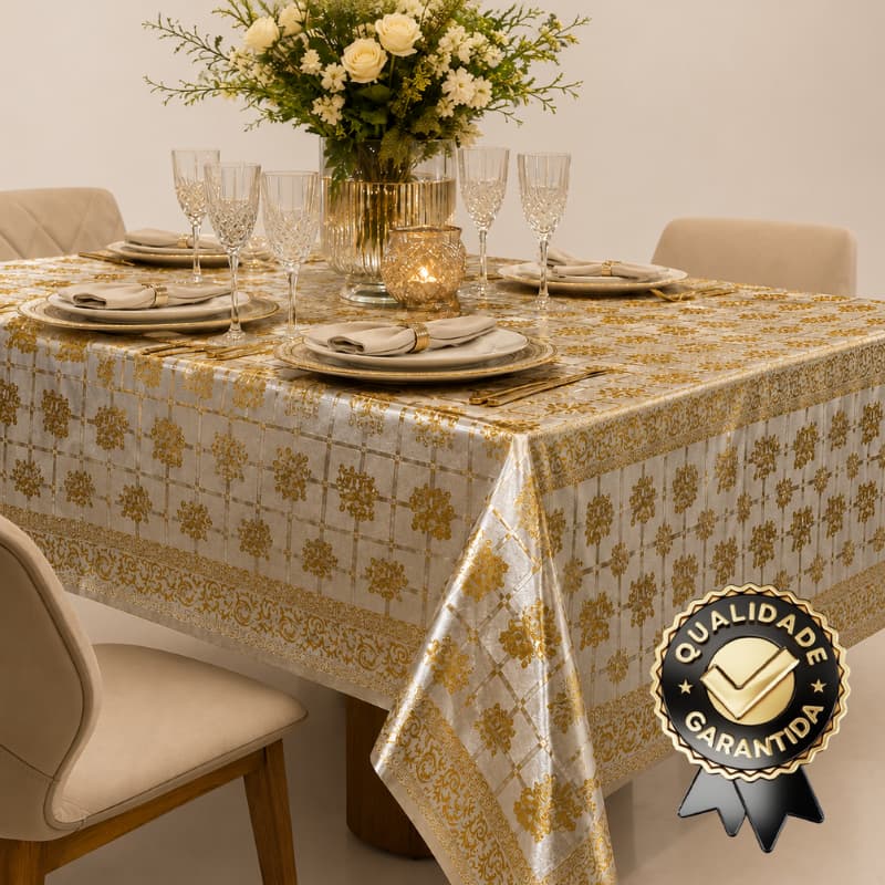 Toalha De Mesa Estampa Metalizada Linha Superior Largura 1,40 Escolha o Tamanho
