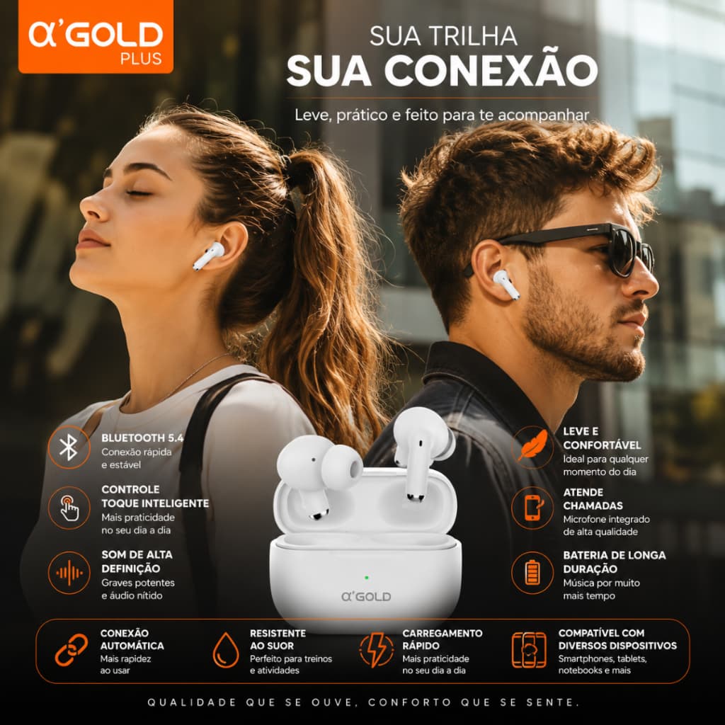Fone De Ouvido Bluetooth Sem Fio A Gold BT28 Pro Earphone Conexão 5.4 Som Potente Com Cancela Ruido