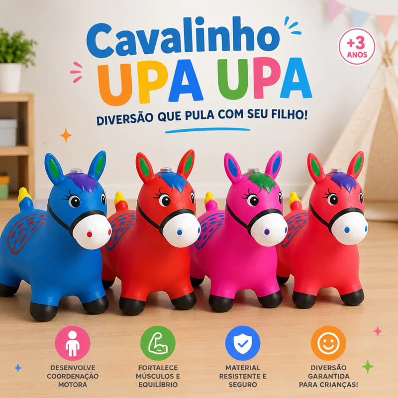 Cavalinho Upa Upa inflavel Pocoto Brinquedo Pula Pula Musica Infantil Com Musica e Led