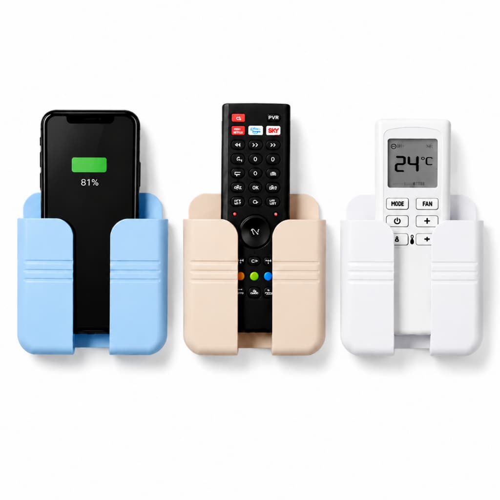 Kit Com 3 Suportes De Parede Multifuncional Para Controle Remoto Celular Carregador E Acessórios