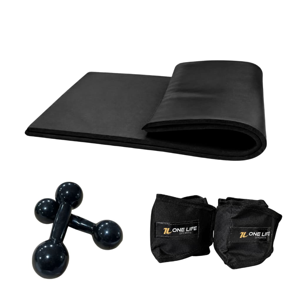 Kit Aeróbico Treino em Casa Caneleira 2kg Halter 2kg Colchonete Academia Funcional Conjunto Básico