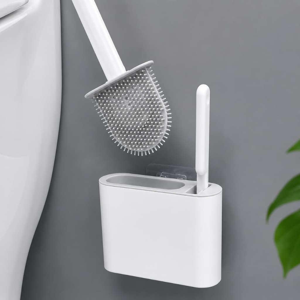 Escova para Vaso Sanitário Silicone 2 em 1 com Suporte Escova Sanitária Limpeza Profunda Sem Arranhar