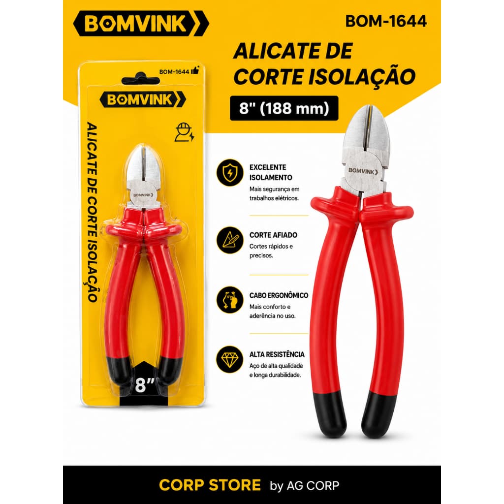 Alicate de Corte Isolado Bomvink BOM-1644 8" (188 mm)